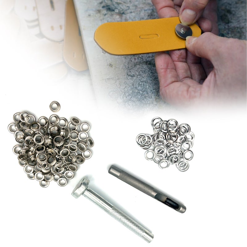 Eyelet Punch Tool + Hole Punch + 100 Sets Silver Eyelets Grommet DIY Leather Craft Tools Set - Image 2