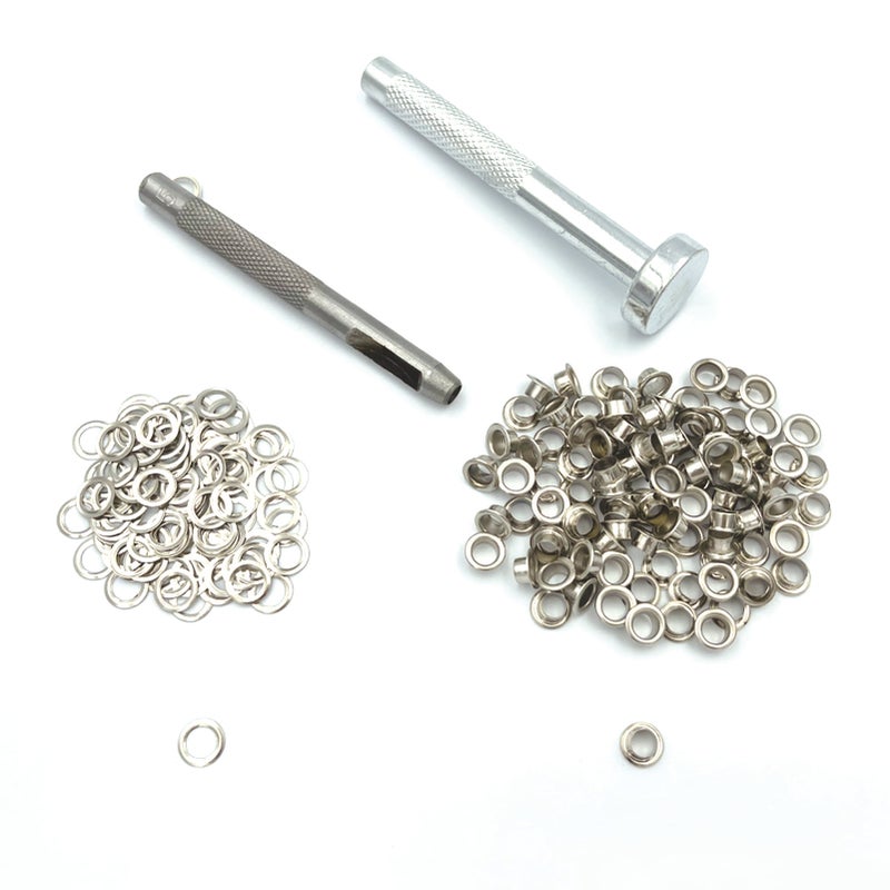 Eyelet Punch Tool + Hole Punch + 100 Sets Silver Eyelets Grommet DIY Leather Craft Tools Set - Image 1