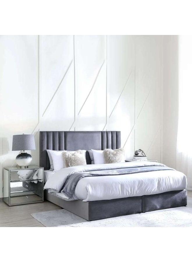 Pan Home King Size | Polina Bed | Grey | Velvet Material | Tufted | 200Cm L X 180Cm W X 125Cm H - Image 1
