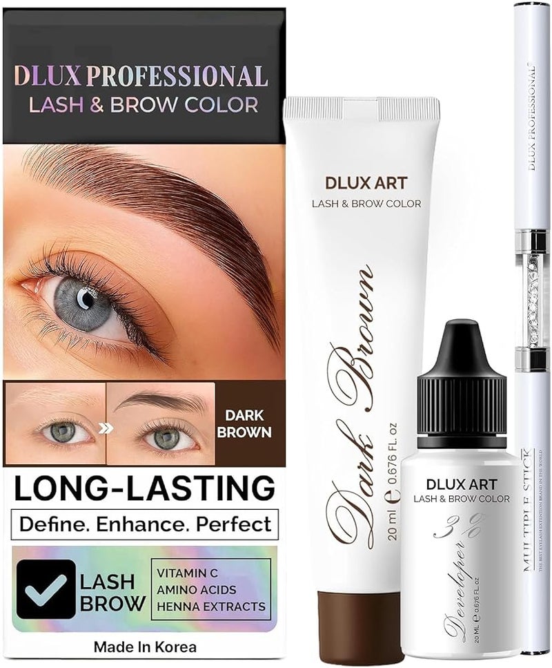 DLUX PROFESSIONAL Korean Eyebrow Color Kit Dark Brown – Professional Brow Color for Women, Eyebrow Color for Natural Looking Brows, Long-Lasting Brow Color for Salon & Home - Image 1
