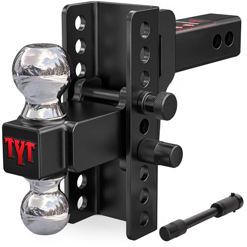 TYT Adjustable Truck Trailer Hitch for 2.5 inch Receiver, 6" Drop/Rise Tow Hitch with Dual Balls (2" & 2-5/16"), Includes Two Pin Locks & Hitch Tightener - Image 1