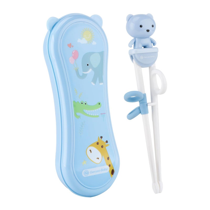 Goryeo Baby Training Chopsticks for Kids - Kids Chopsticks Use Completely Harmless Material - Anti-dislocation Buckle Design - Includes Portable Box (Blue)