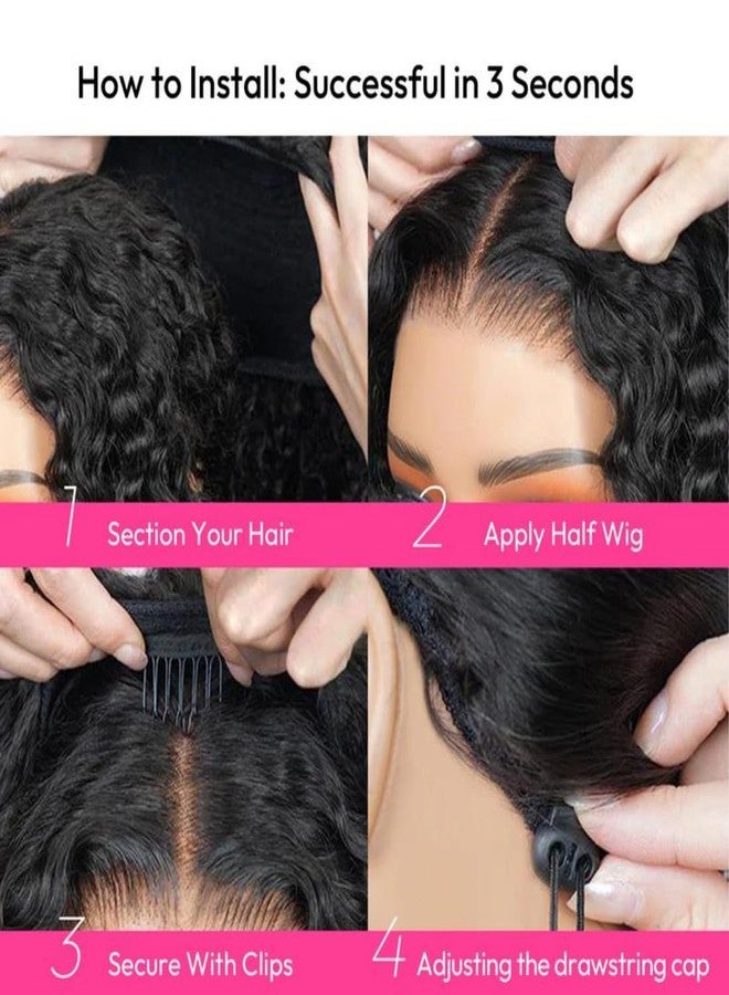 Asteria Half Wig Human Hair Water Wave With Drawstring 3 In 1 Glueless Half Wigs Water Wave Curly Half Wig Human Hair Wig Seamless Flip Over Beginner Friendly No Lace Wigs 14 Inch - Image 5