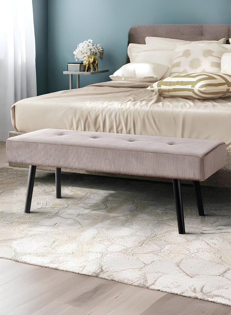 Taimi Modern Design Velvet Upholstered Ottoman Bench - End of Bed Bench, Shoe Changing Seat, Bench for Bedroom, Living Room, Entryway & Hallway, Beige - 120cm - Image 1