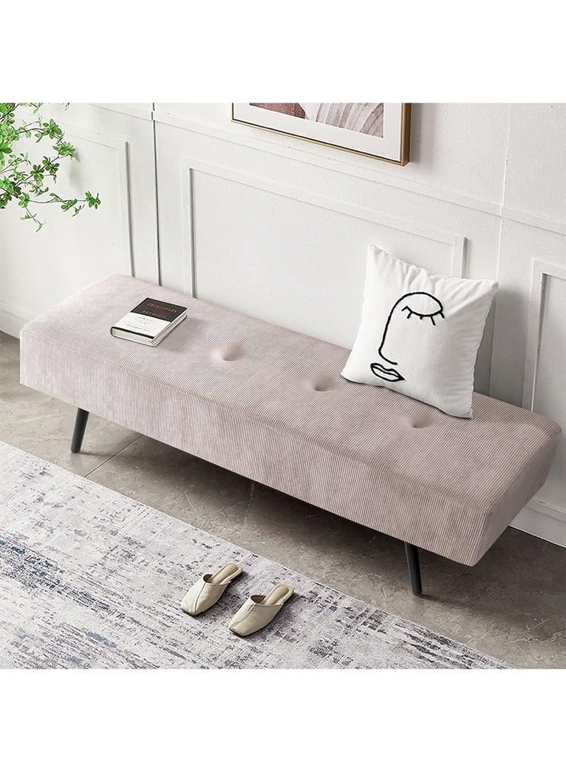 Taimi Modern Design Velvet Upholstered Ottoman Bench - End of Bed Bench, Shoe Changing Seat, Bench for Bedroom, Living Room, Entryway & Hallway, Beige - 120cm - Image 3