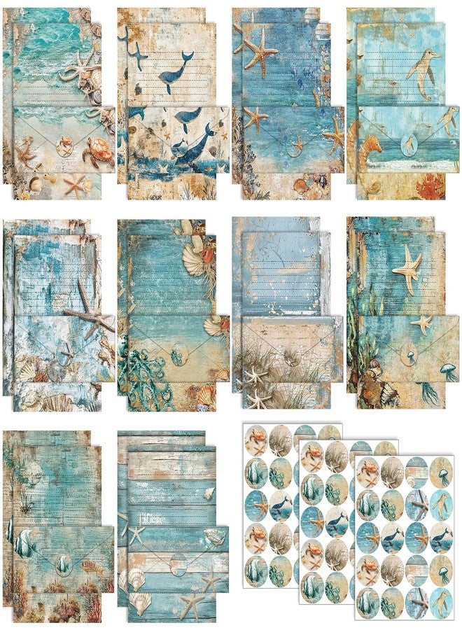 تاوباري مجموعة أوراق قرطاسية من تاوباري، 160 قطعة، 50 ورقة قرطاسية مزدوجة الجوانب مع 50 ظرفًا مطابقًا و60 ملصقًا دائريًا منقطًا، 10 تصاميم (محيط، 8.5 × 11 بوصة) - Image 1