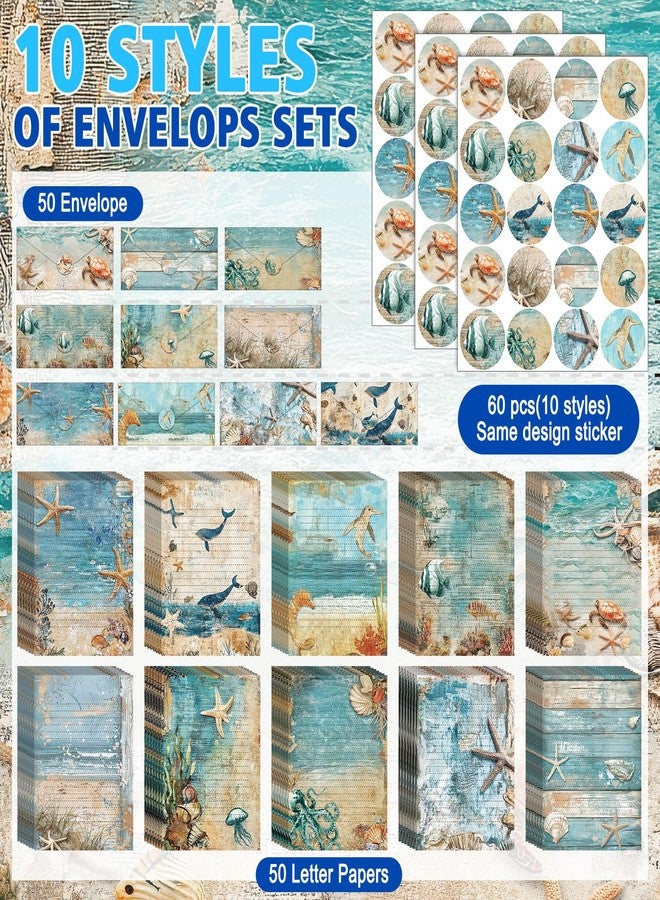 تاوباري مجموعة أوراق قرطاسية من تاوباري، 160 قطعة، 50 ورقة قرطاسية مزدوجة الجوانب مع 50 ظرفًا مطابقًا و60 ملصقًا دائريًا منقطًا، 10 تصاميم (محيط، 8.5 × 11 بوصة) - Image 4