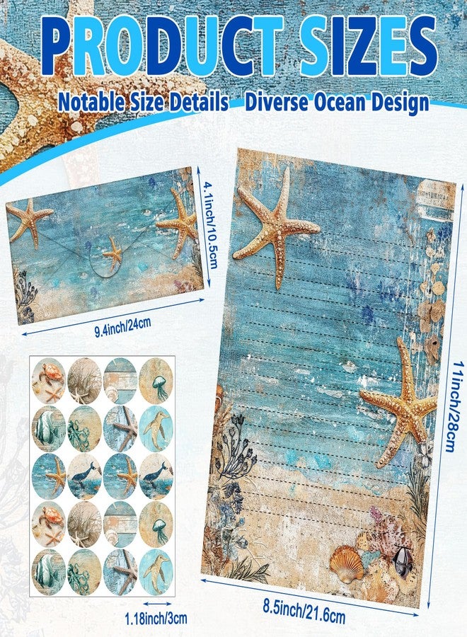 تاوباري مجموعة أوراق قرطاسية من تاوباري، 160 قطعة، 50 ورقة قرطاسية مزدوجة الجوانب مع 50 ظرفًا مطابقًا و60 ملصقًا دائريًا منقطًا، 10 تصاميم (محيط، 8.5 × 11 بوصة) - Image 3