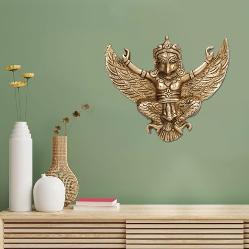 ARTVARKO Brass Garuda Wall Hanging Idol Statue Vishnu's Vehicle Vahana Eagle for Home Decor Entrance 5 Inch - Image 1