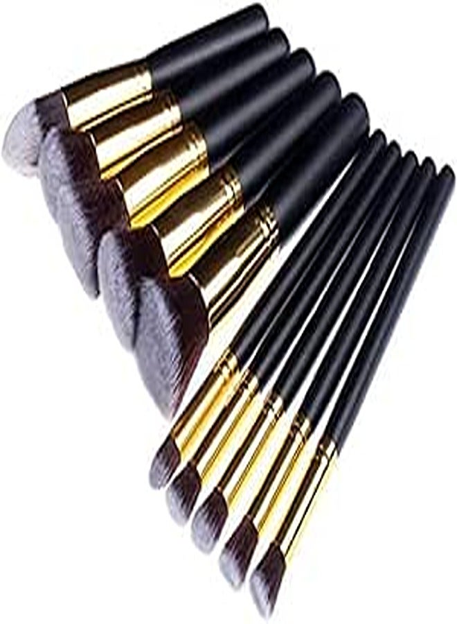 Cosmetic Brush Set - Black & Gold, 10 Pieces