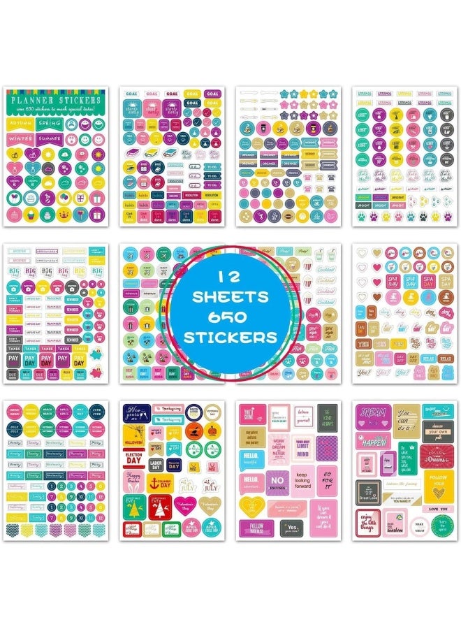 Premify 12 Sheets Essentials Planner Stickers, Weekly & Daily Travel Business Trips Parties Goals, Encouragement Planning Notes, Stunning Various Designs (650 Stickers) - Image 2