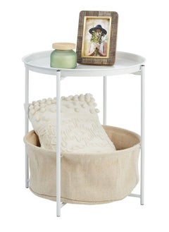 NKX Solid wood round table small coffee table white iron plate top with khaki cloth bag  - Image 4