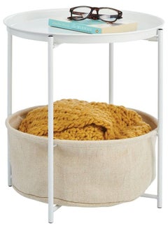 NKX Solid wood round table small coffee table white iron plate top with khaki cloth bag  - Image 5