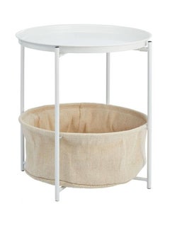 NKX Solid wood round table small coffee table white iron plate top with khaki cloth bag  - Image 1
