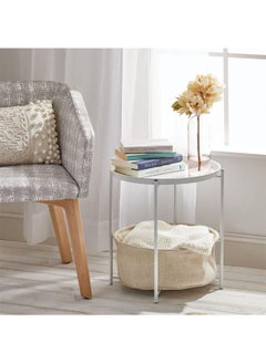 NKX Solid wood round table small coffee table white iron plate top with khaki cloth bag  - Image 3
