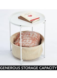 NKX Solid wood round table small coffee table white iron plate top with khaki cloth bag  - Image 2