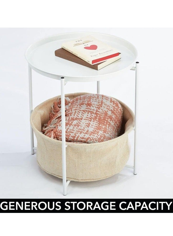 NKX Solid wood round table small coffee table white iron plate top with khaki cloth bag  - Image 2