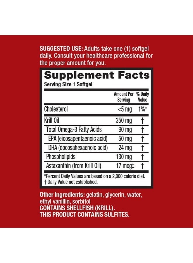 Omega3 Krill Oil 350Mg Softgels (60 Count In A Bottle) Epa & Dha Omega3 Fatty Acids With No Fishy Aftertaste Unlike Fish Oil Contains Antioxidant Astaxanthin