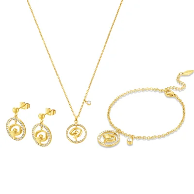 POLICE Volute Gold Plated Necklace, Bracelet, Earrings Set Box for Women's