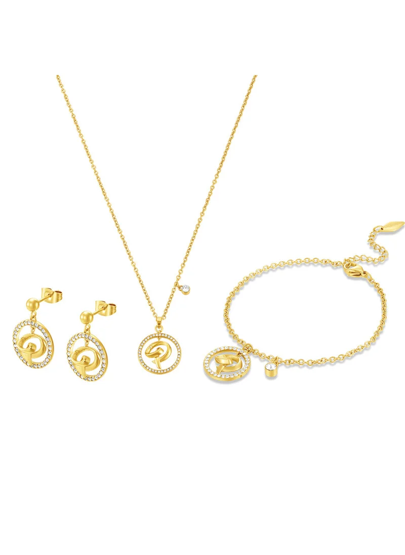 POLICE Volute Gold Plated Necklace, Bracelet, Earrings Set Box for Women's