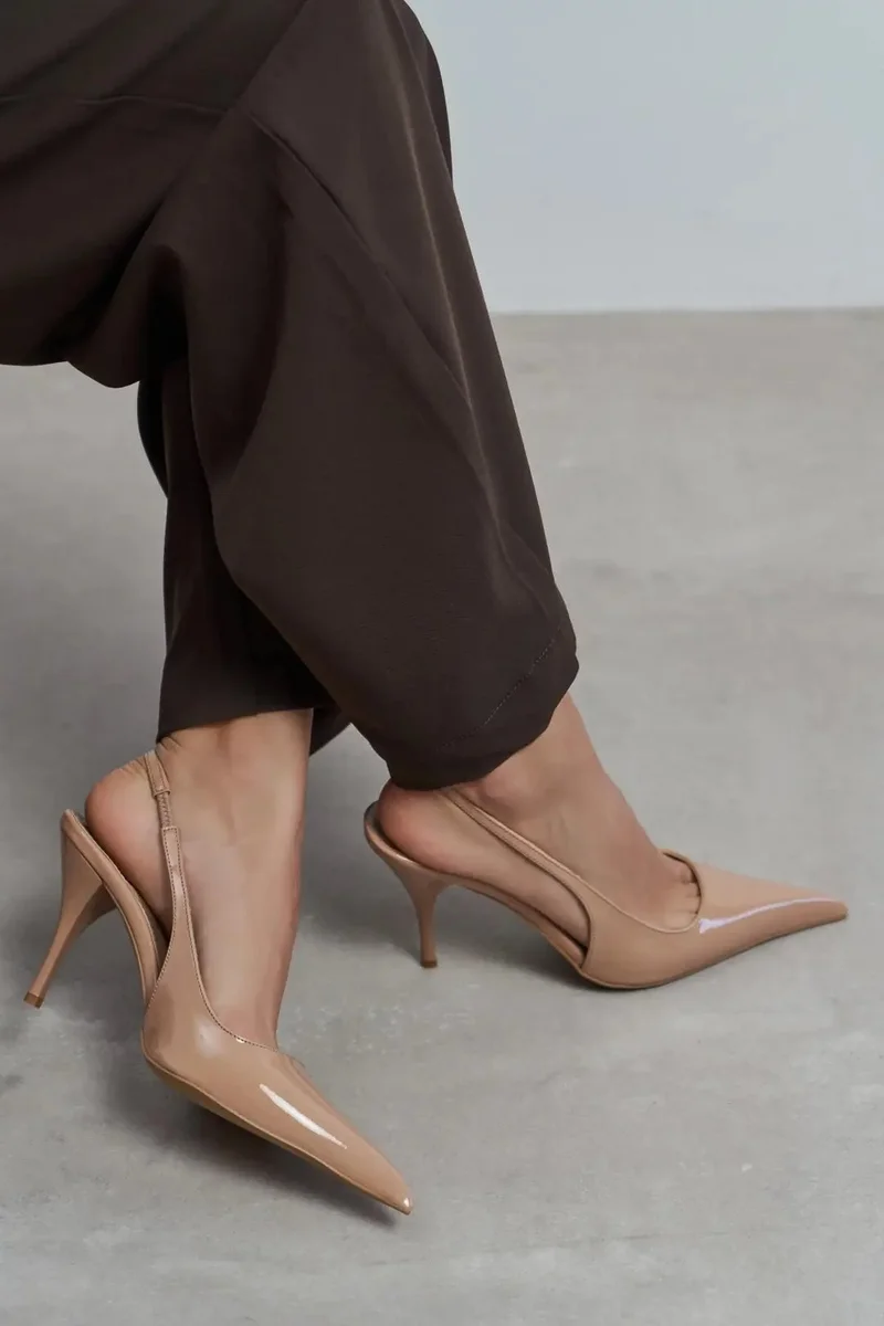 Nisantasi Shoes Mehru Patent Strap Detail Pointed Toe Heel Shoes
