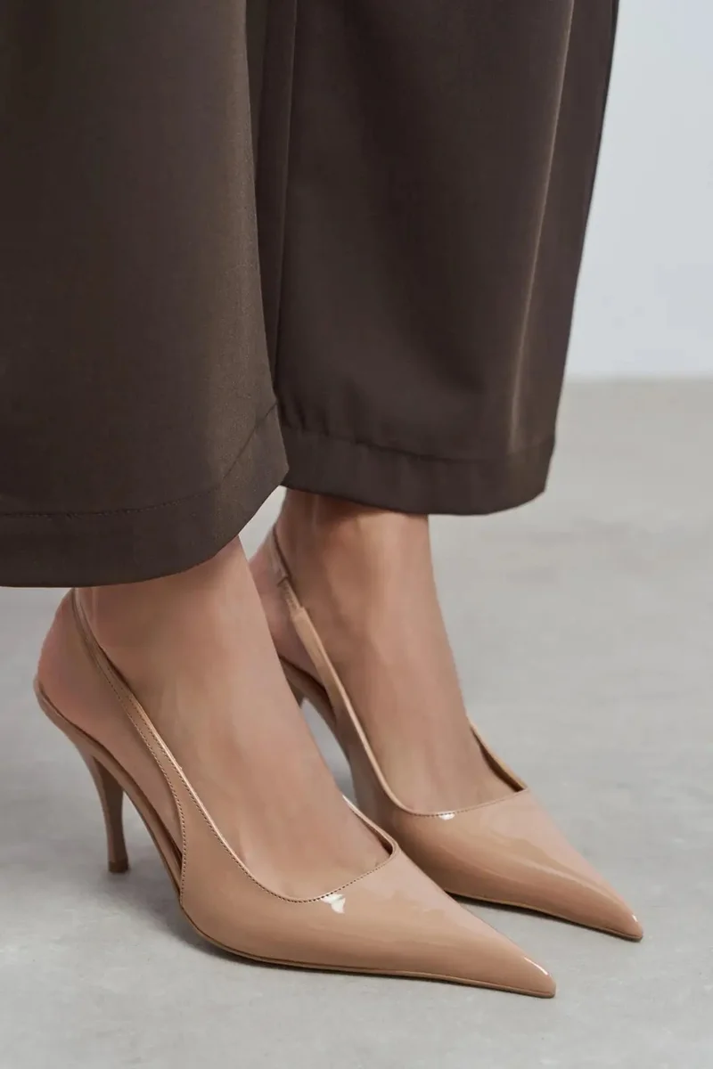 Nisantasi Shoes Mehru Patent Strap Detail Pointed Toe Heel Shoes