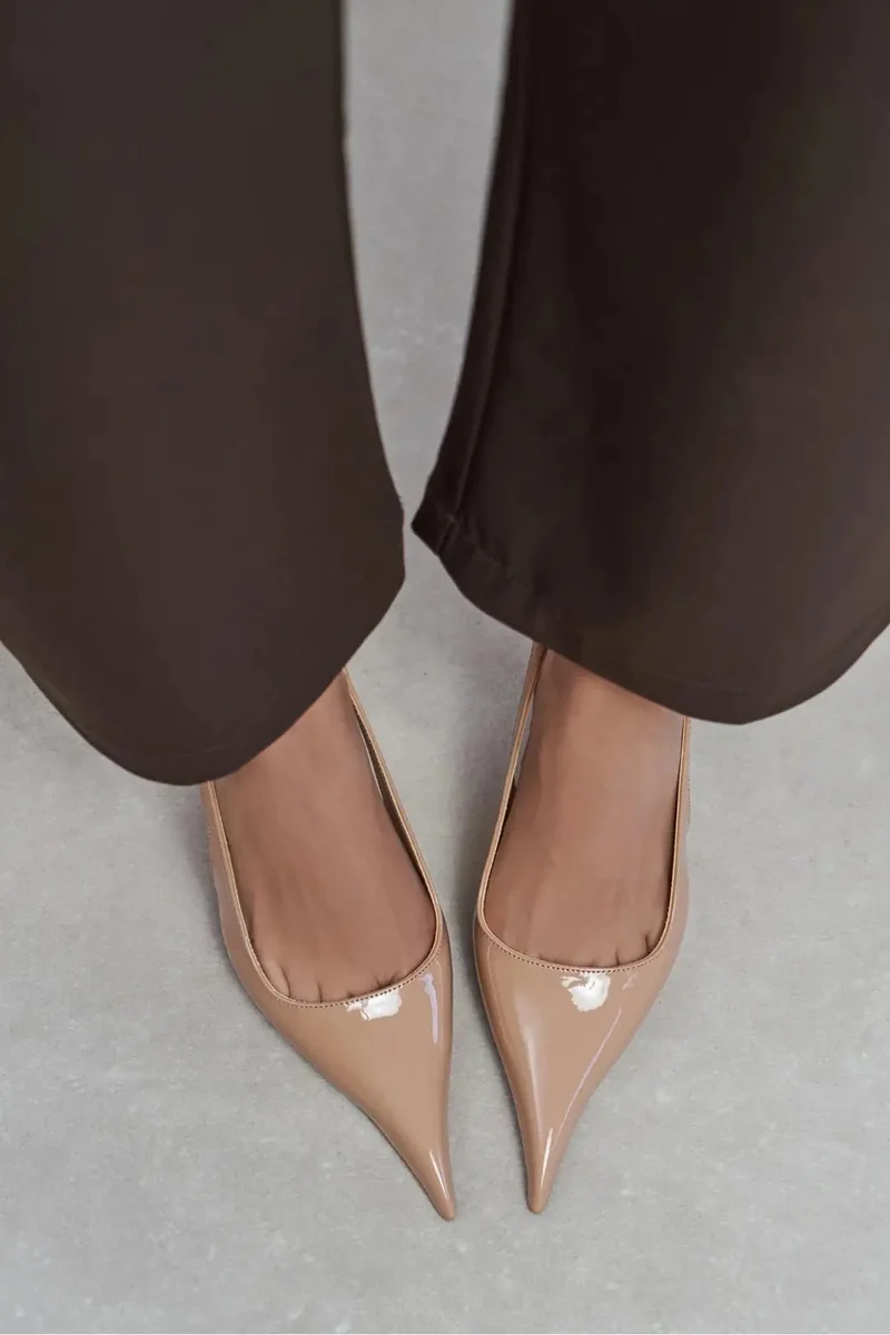 Nisantasi Shoes  Mehru Patent Strap Detail Pointed Toe Heel Shoes for Women | Best Price UAE