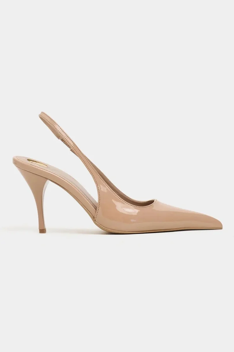 Nisantasi Shoes  Mehru Patent Strap Detail Pointed Toe Heel Shoes for Women | Best Price UAE
