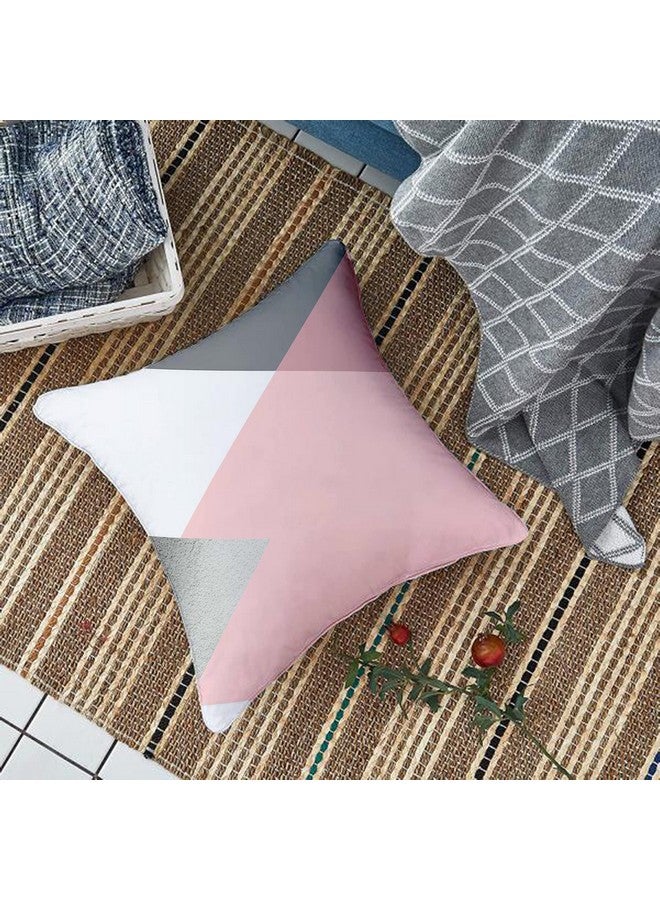 STITCHNEST Set of 5 Polycotton Cushion Covers - 16x16 Inches - Pink, Grey & White Geometric Triangle Design - Modern Sofa Cushion Covers for Living Room & Bedroom Decor - Image 2