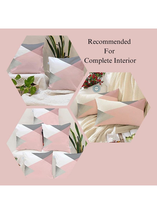 STITCHNEST Set of 5 Polycotton Cushion Covers - 16x16 Inches - Pink, Grey & White Geometric Triangle Design - Modern Sofa Cushion Covers for Living Room & Bedroom Decor - Image 3