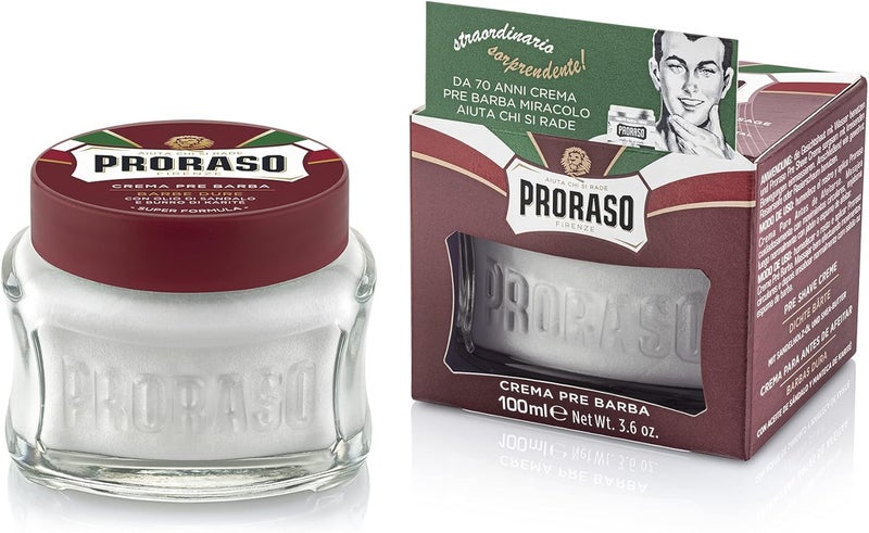 proraso كريم ما قبل الحلاقة برواراسو 100 مل - كريم مغذي ومرطب للرجال مع زيت الصندل وزبدة الشيا - صنع في إيطاليا - أحمر - Image 1