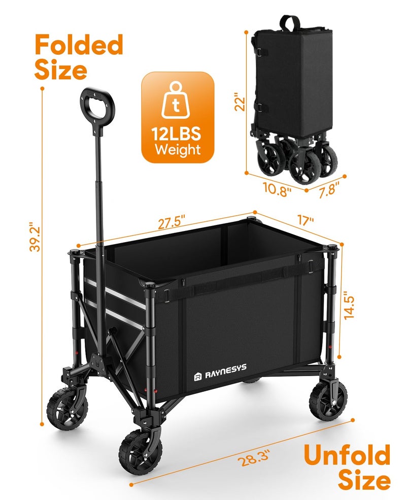 Raynesys 3 in 1 Collapsible Wagon Converts to Bench, 220lbs Foldable Wagon Cart with Wheels, 120L Shopping Cart for Groceries Folding Utility Wagon for Beach, Garden, Camping, Sport, Black - Image 5