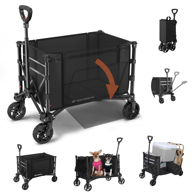 Raynesys 3 in 1 Collapsible Wagon Converts to Bench, 220lbs Foldable Wagon Cart with Wheels, 120L Shopping Cart for Groceries Folding Utility Wagon for Beach, Garden, Camping, Sport, Black - Image 1