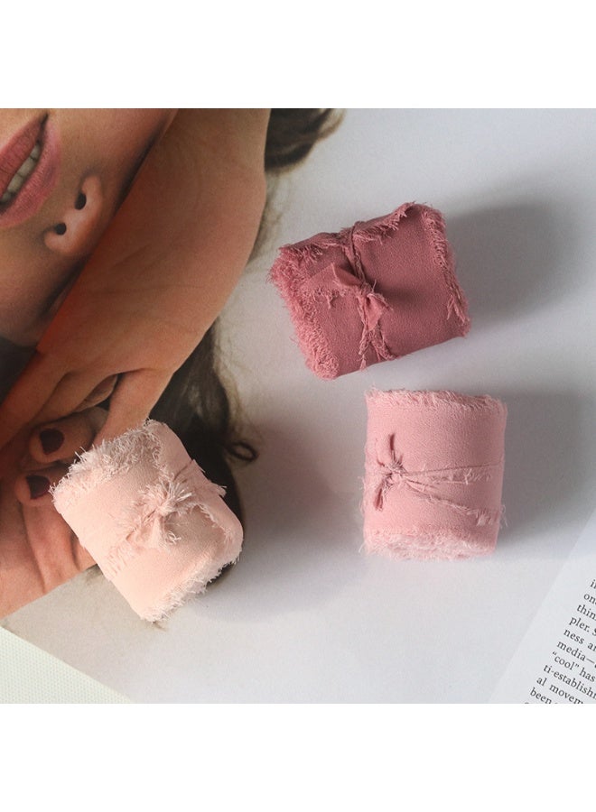 3 Rolls Handmade Fringe Chiffon Silk Ribbon Raw-Edge Satin Ribbon Wedding Flower Tie Bouquet Ribbon Pink Series - Image 3