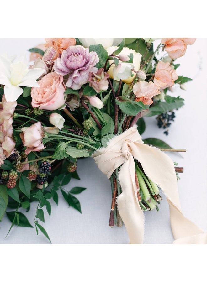 3 Rolls Handmade Fringe Chiffon Silk Ribbon Raw-Edge Satin Ribbon Wedding Flower Tie Bouquet Ribbon Pink Series - Image 5