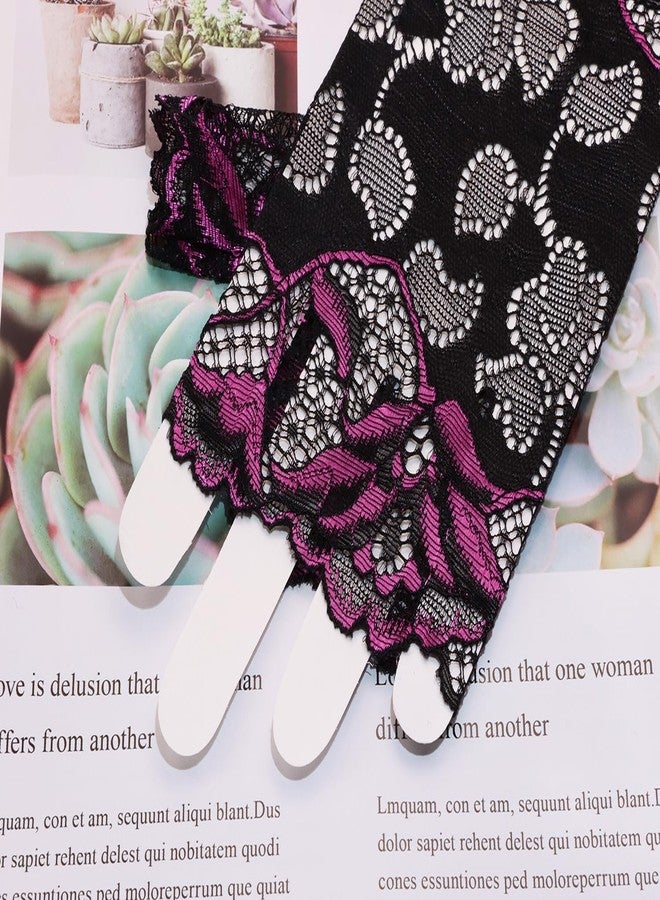 PPhtony Women Short Lace Gloves 80s Opera Evening Wedding Sunblock Fingerless Bridal Floral Gloves for Girl Halloween Cosplay (Rose Red & Black) - Image 3