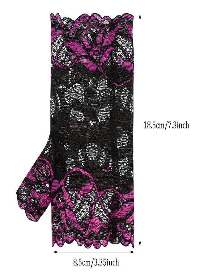 PPhtony Women Short Lace Gloves 80s Opera Evening Wedding Sunblock Fingerless Bridal Floral Gloves for Girl Halloween Cosplay (Rose Red & Black) - Image 2