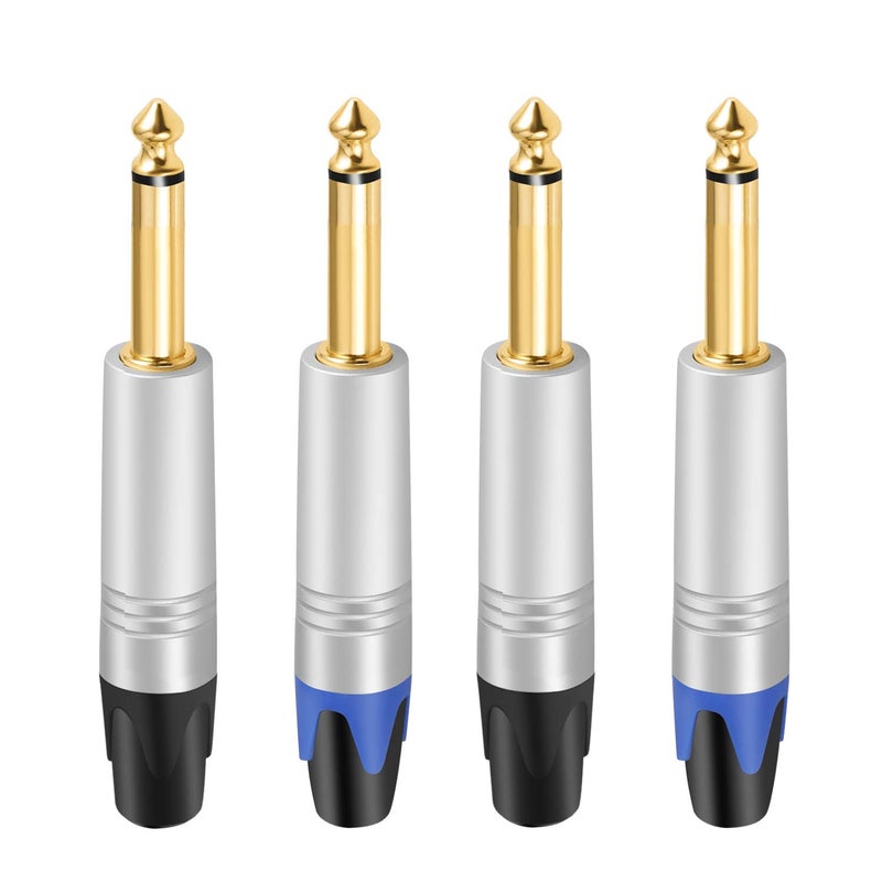 Devinal 1/4 inch Mono Plugs, Replacement 6.35mm TS Solder Type DIY Audio Connector, Heavy Duty Quarter Inch Adapter 24K Gold-Planted for Repair Guitar Cables, Instrument Cord (4 Pack) - Image 1
