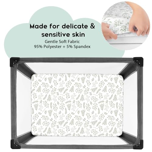 Yoofoss Pack and Play Sheets Fitted, Mini Crib Sheets 2-Pack for Pack N Play Mattress, Stretchy Playard Sheet, Soft and Breathable Green + Leaf - Image 2