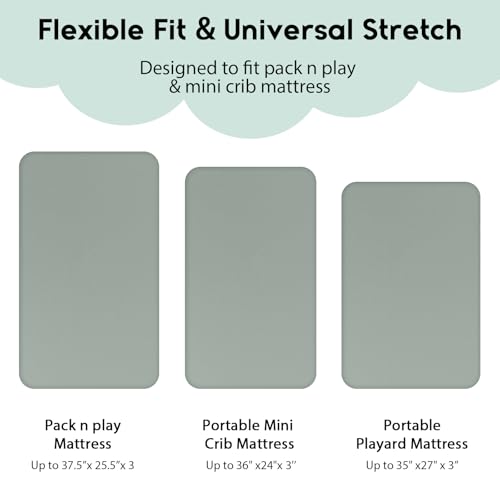 Yoofoss Pack and Play Sheets Fitted, Mini Crib Sheets 2-Pack for Pack N Play Mattress, Stretchy Playard Sheet, Soft and Breathable Green + Leaf - Image 3