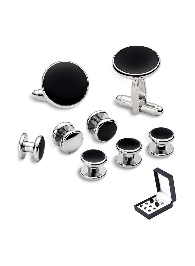 Zealmer 8Pcs Tuxedo Shirts Studs And Cufflinks Set For Men Black - Image 1