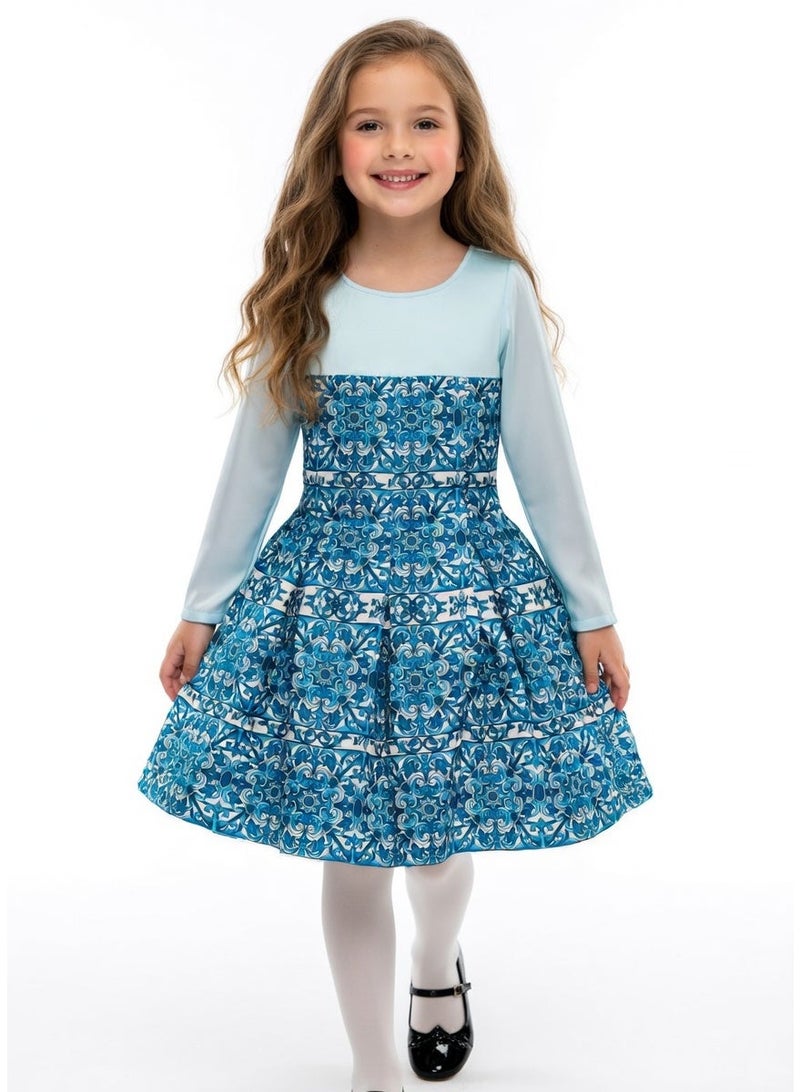 Queen BLUE MAROCON Girls Party Dress, Princess Dress Party Wear Wedding Evening Formal Pageant Dance Gown for Birthday Kid Girls Elegant - Image 1