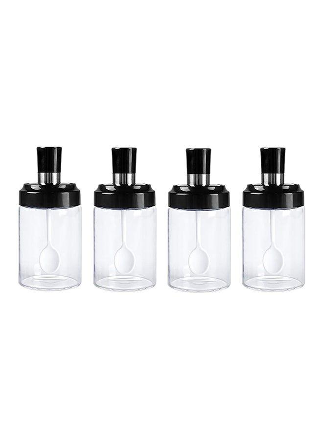 Kitchen Glass Spice Jars Seasonning Box, Condiment Pots Spice Jars With Spoons, Oil Bottle Honey Jar Dispenser, Airtight Cap Set Of 4 (8.45Oz) Transparent - Image 1