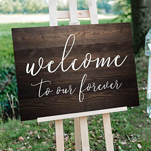 JDXHY Welcome to Our Forever Sign Rustic Wooden Welcome Wedding Sign Brown 18x12