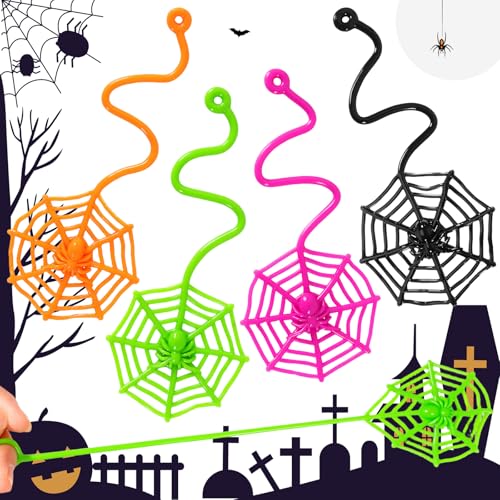 VICROIC 24 PCS Sticky Spider Web for Kids 76 Inches Cobweb Sticky Hand Toys Halloween Spider Party Favors for Goodie Bag Stuffers Birthday Classroom Prizes Supplies 4 Colors - Image 1