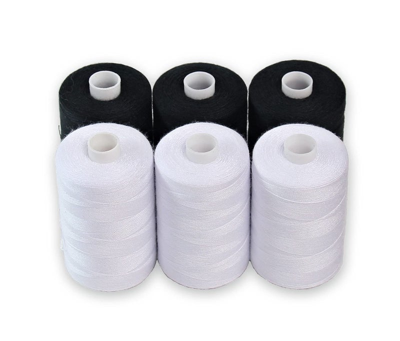 Black  White Sewing Thread  6 Spools of Polyester Thread for Sewing Machine for Beginners Hand Stitching  Quilting  1000 Yards Per Spool