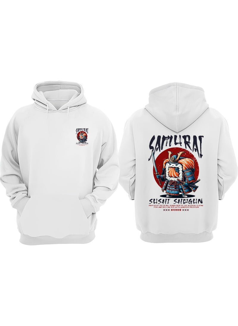 The Wert - Unisex Samurai Sushi Shogun Design Front Back Printed Regular Fit White Sweatshirt - Image 1