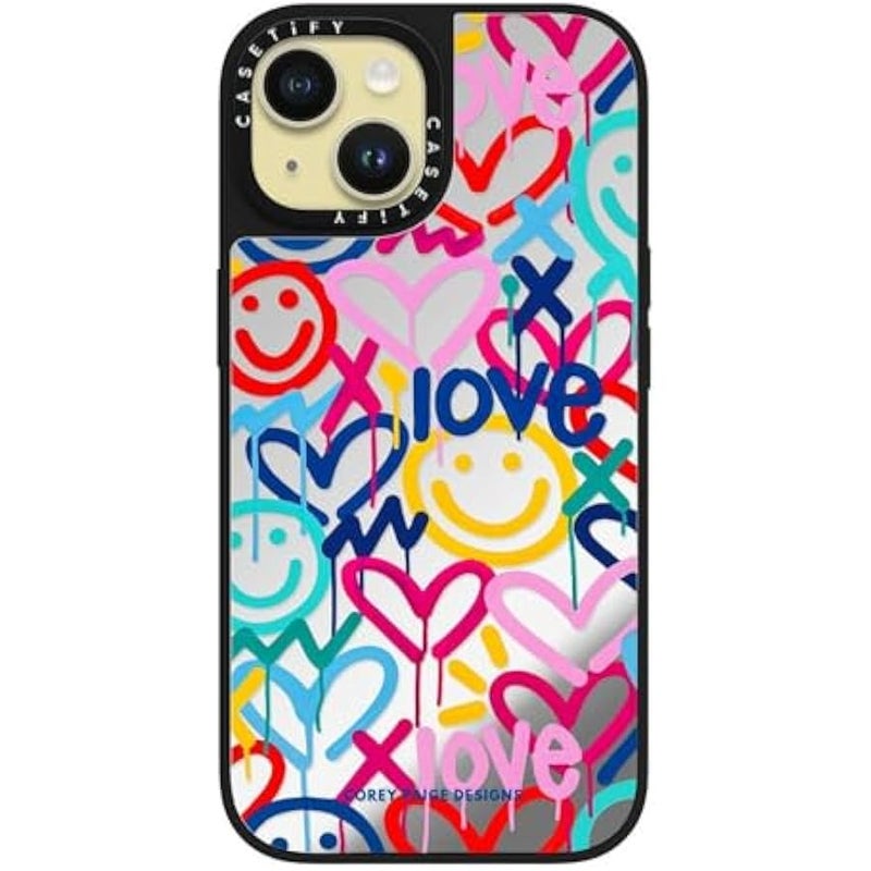 Casetify Mirror iPhone 15 Case 【Reflective / 4.9ft Drop Protection/Compatible with Magsafe】 - Drippy Hearts & Happiness by Corey Paige Designs - Silver on Black - Image 2