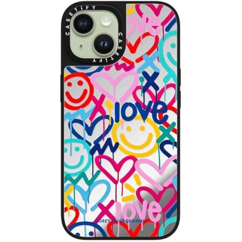 Casetify Mirror iPhone 15 Case 【Reflective / 4.9ft Drop Protection/Compatible with Magsafe】 - Drippy Hearts & Happiness by Corey Paige Designs - Silver on Black - Image 3