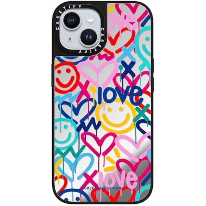 Casetify Mirror iPhone 15 Case 【Reflective / 4.9ft Drop Protection/Compatible with Magsafe】 - Drippy Hearts & Happiness by Corey Paige Designs - Silver on Black - Image 4